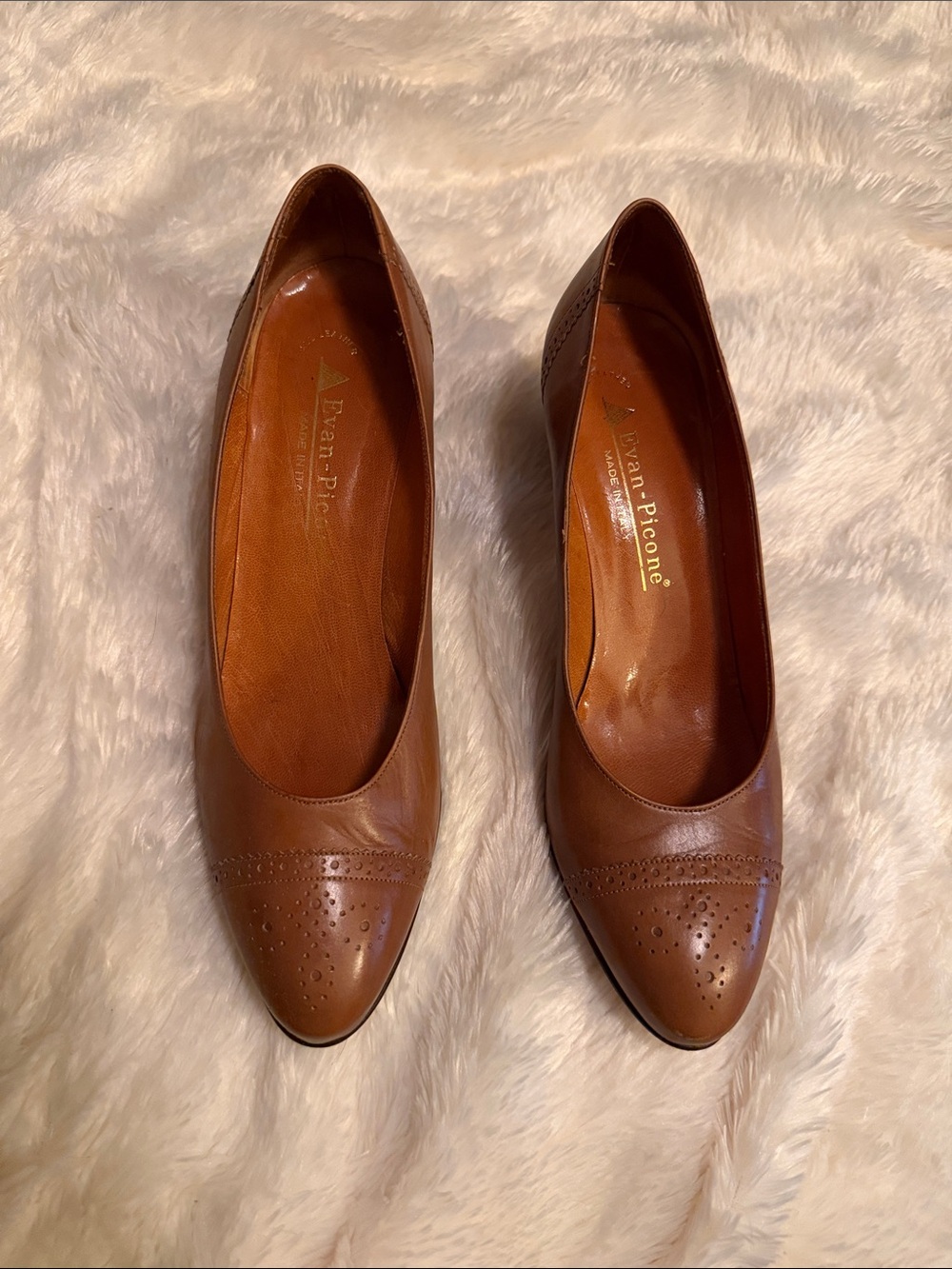 Evan Picone Tan Leather Pointed-Toe Flats
